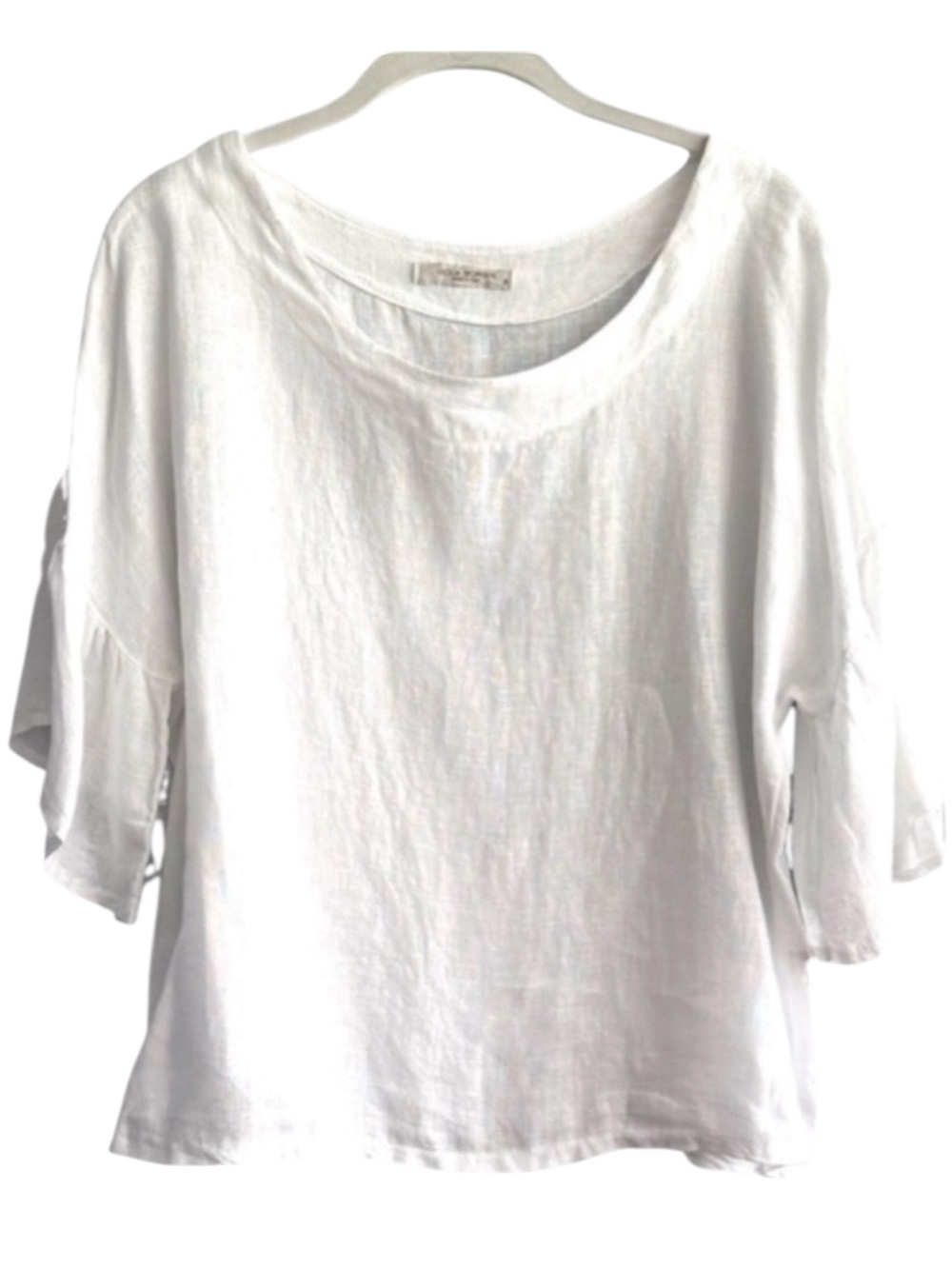 Viola Borghi 100% Linen Blouse Made in Italy Ruffled Sleeves Pure White Size S